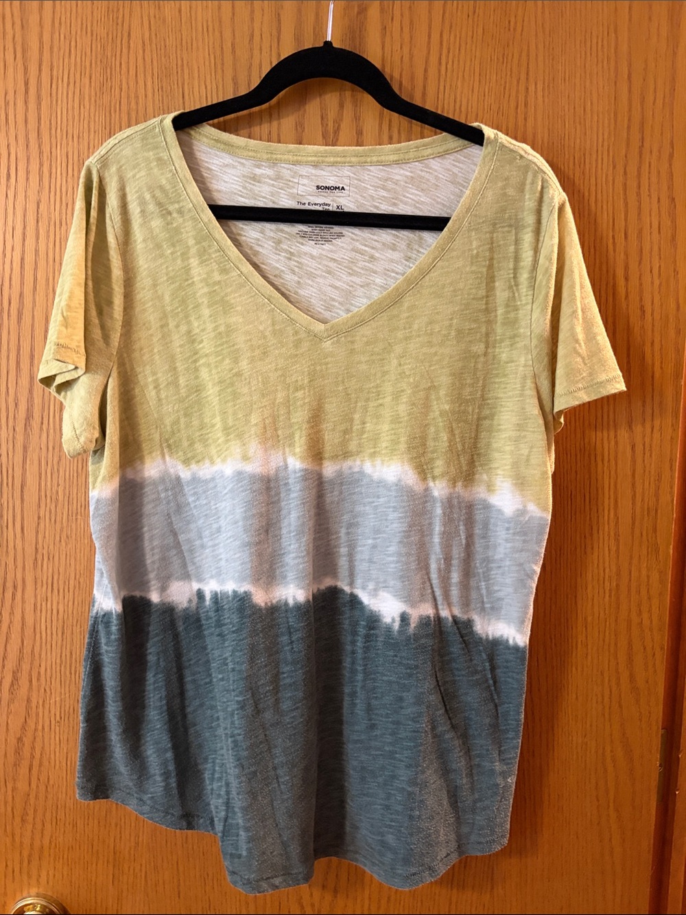 SONOMA Short Sleeve V-Neck Tie-Dye Top - Yellow, Light Gray & Dark Gray